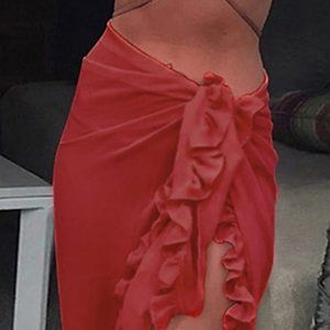 Women's Swimwear Cover Up Swim Shorts Sarong Wrap - Super Comfy and Sexy Red OSA